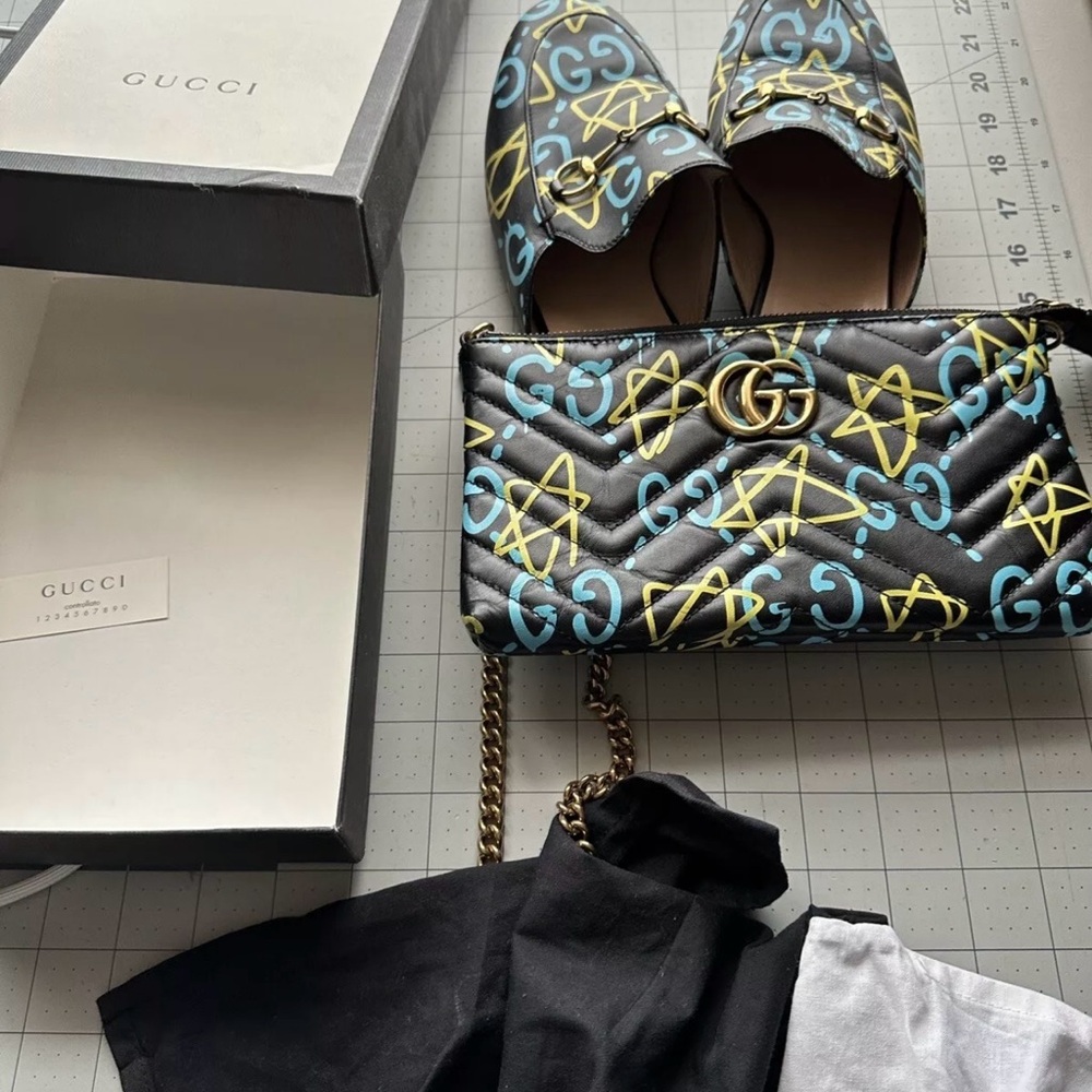 Bundle of Gucci Ghost Princetown mules and mini bag.